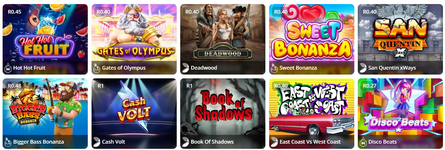 Top slots available at YesPlay South Africa including Pragmatic Play and Habanero titles