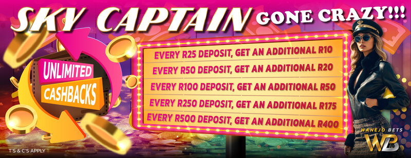 Wanejobets Bonus Cashback Sky Captain