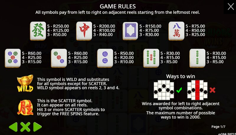 Mahjong Wins Super Scatter Paytable