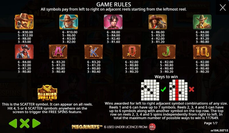Bandit Megaways Slot Paytable