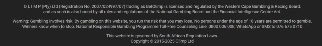 Betolimp Casino Licence Footer Screenshot