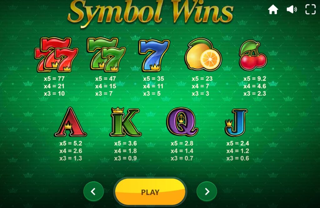 777 Strike Slot Paytable