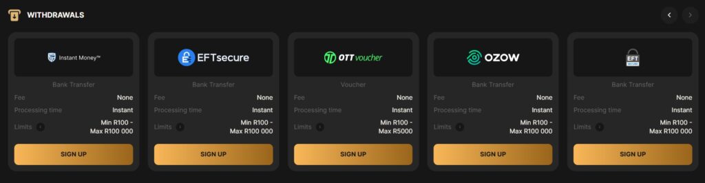 Pantherbet Withdrawal methods