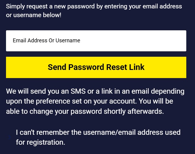 Lulabet Password Reset Page - Enter Email or Username to Reset