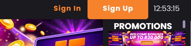 Apex Bets Sign In and Sign Up buttons — top-right corner of the apexbets.co.za homepage
