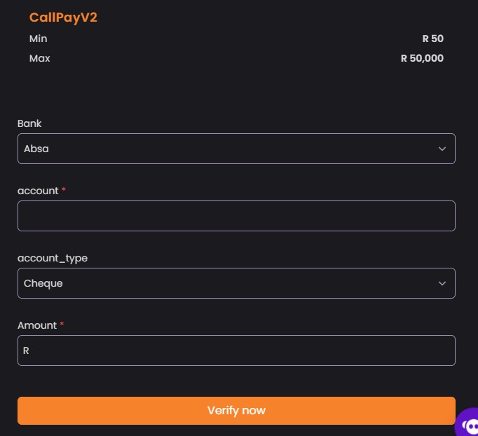 Apex Bets EFT Secure withdrawal form via CallPayV2 showing bank, account number, account type and amount fields