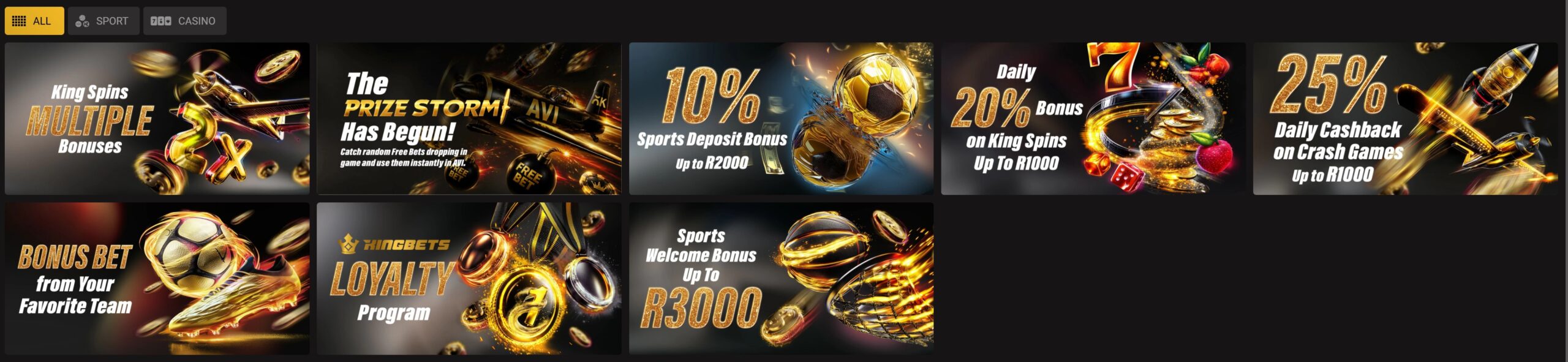 Kingbets promotions page including welcome bonus and daily cashback