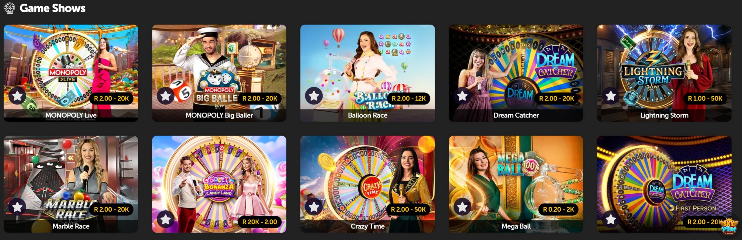 Playbet live game shows South Africa