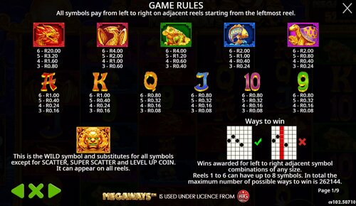 5 Lions Megaways 2 paytable and symbols South Africa