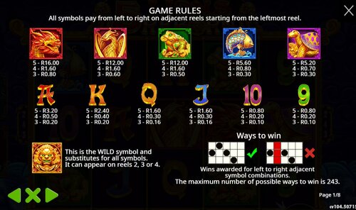 5 Lions Reborn paytable and symbols South Africa