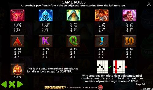 Dragon Pots Megaways Pay Table