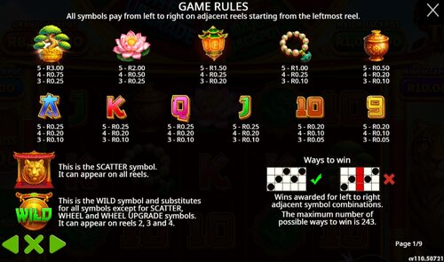 Dragon Tiger Fortunes Pay Table