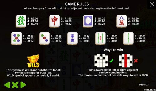 Mahjong Wins Triple Pot Pay Table