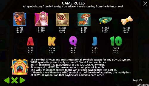The Big Dog House Pay Table
