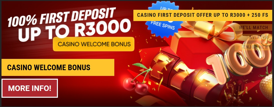 Betolimp Casino welcome offer showing the 100% first deposit bonus up to R3000 and 250 free spins