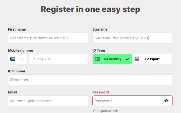 10bet registration form showing all required fields including name mobile ID email and password