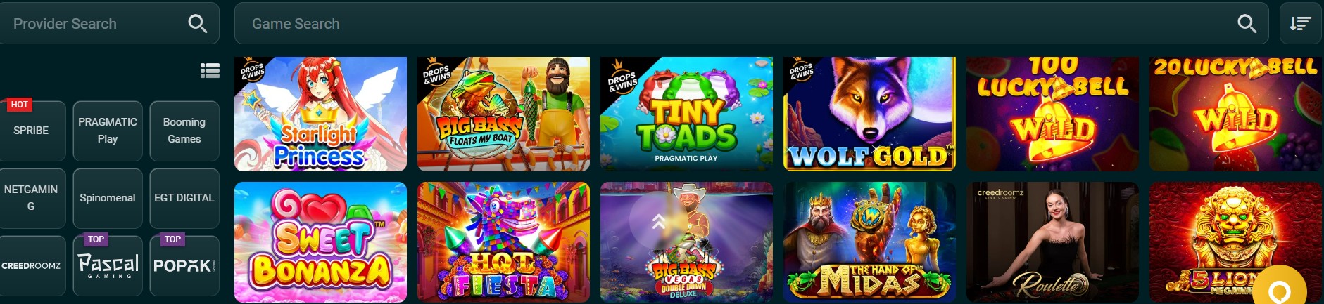 BravoBet Casino Lobby Showing the Range of Games and Software Providers Authorised Under WCGRB Licence 10010857-030
