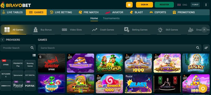 BravoBet South Africa Home Page Showing Login Button Top Right Corner