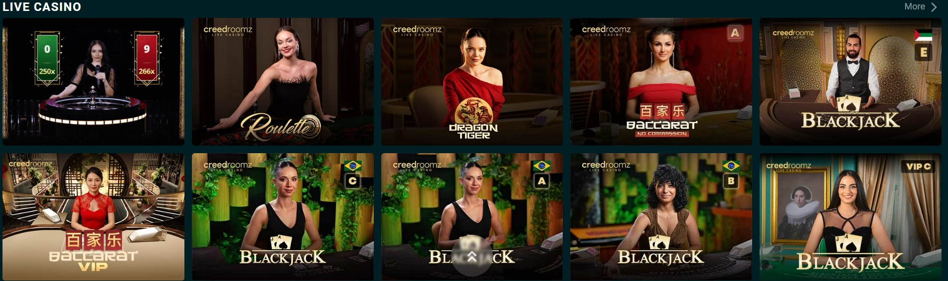 BravoBet Live Casino Tables Showing Pascal Gaming and CreedRoomz Roulette Blackjack and Baccarat