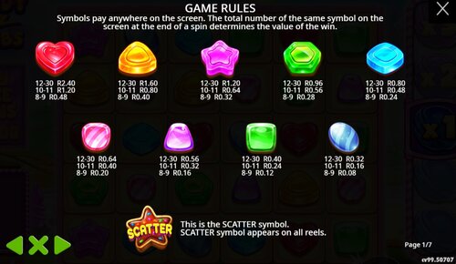 Candy Blitz Bombs paytable and bomb symbol values South Africa