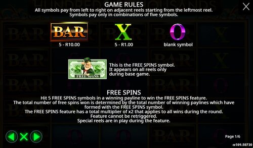 Hundreds and Thousands paytable and symbol payouts South Africa