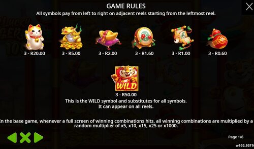 LuckyTiger 1000 Slot Paytable