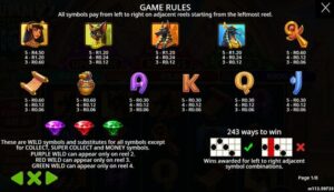 Mummy's Jewels 100 Slot Paytable
