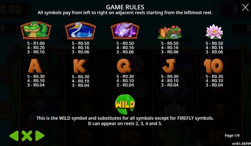 Tiny Toads paytable and firefly symbol payouts South Africa