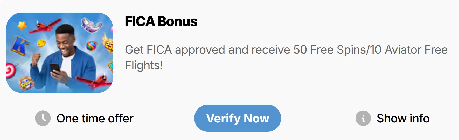 Verify FICA for the ReadySetBet 50 free spins bonus, formerly SoccerShop