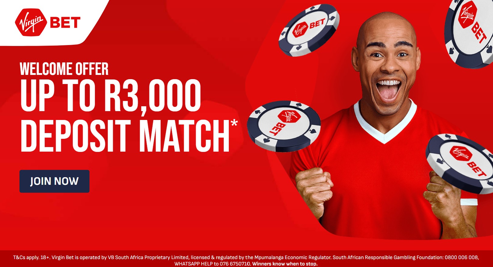 Virginbet South Africa R3000 Deposit Match Welcome Offer Banner