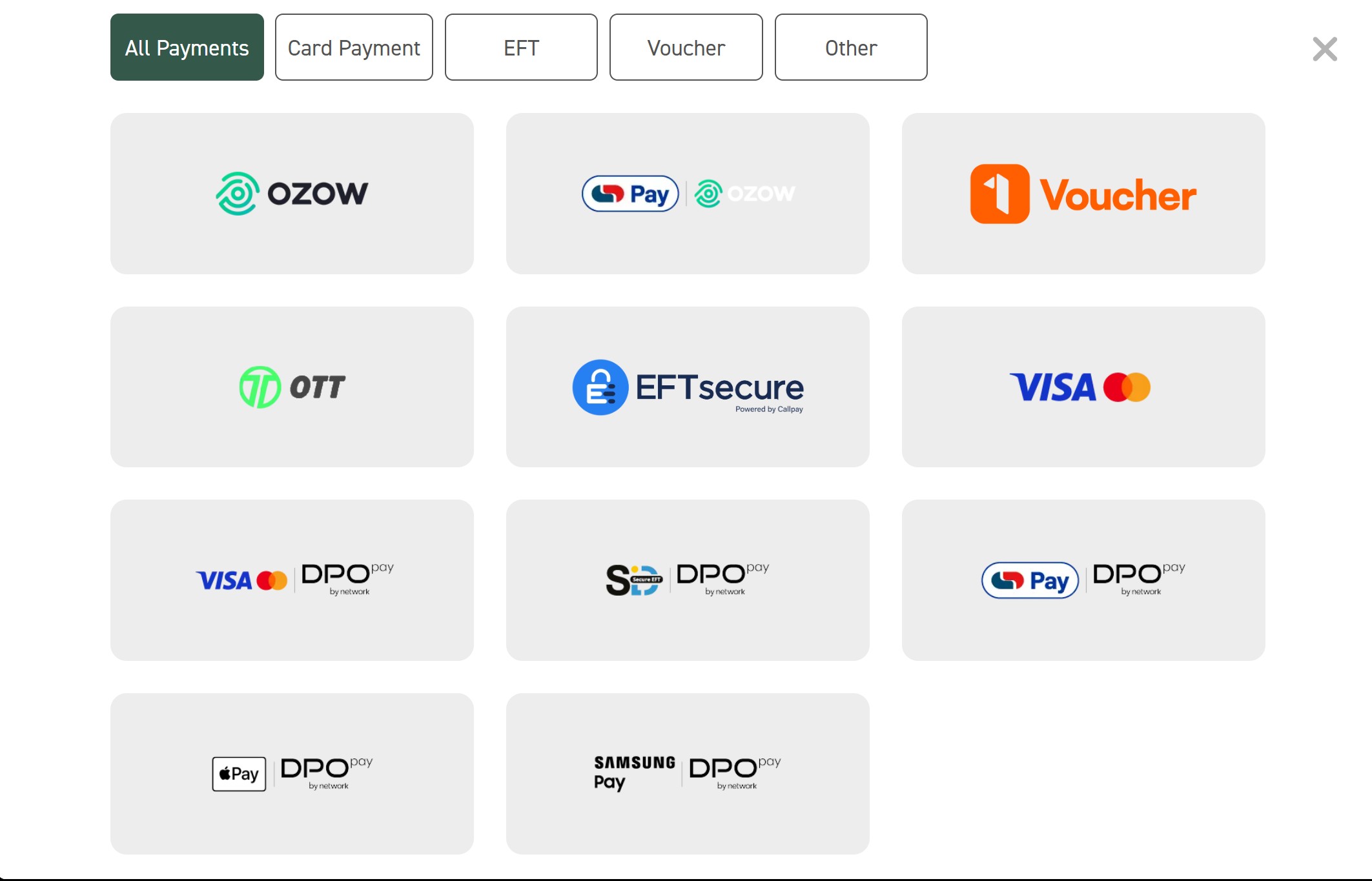 Carousel Bets deposit options for claiming the sign up bonus: Ozow, OTT Voucher, EFTsecure and cards