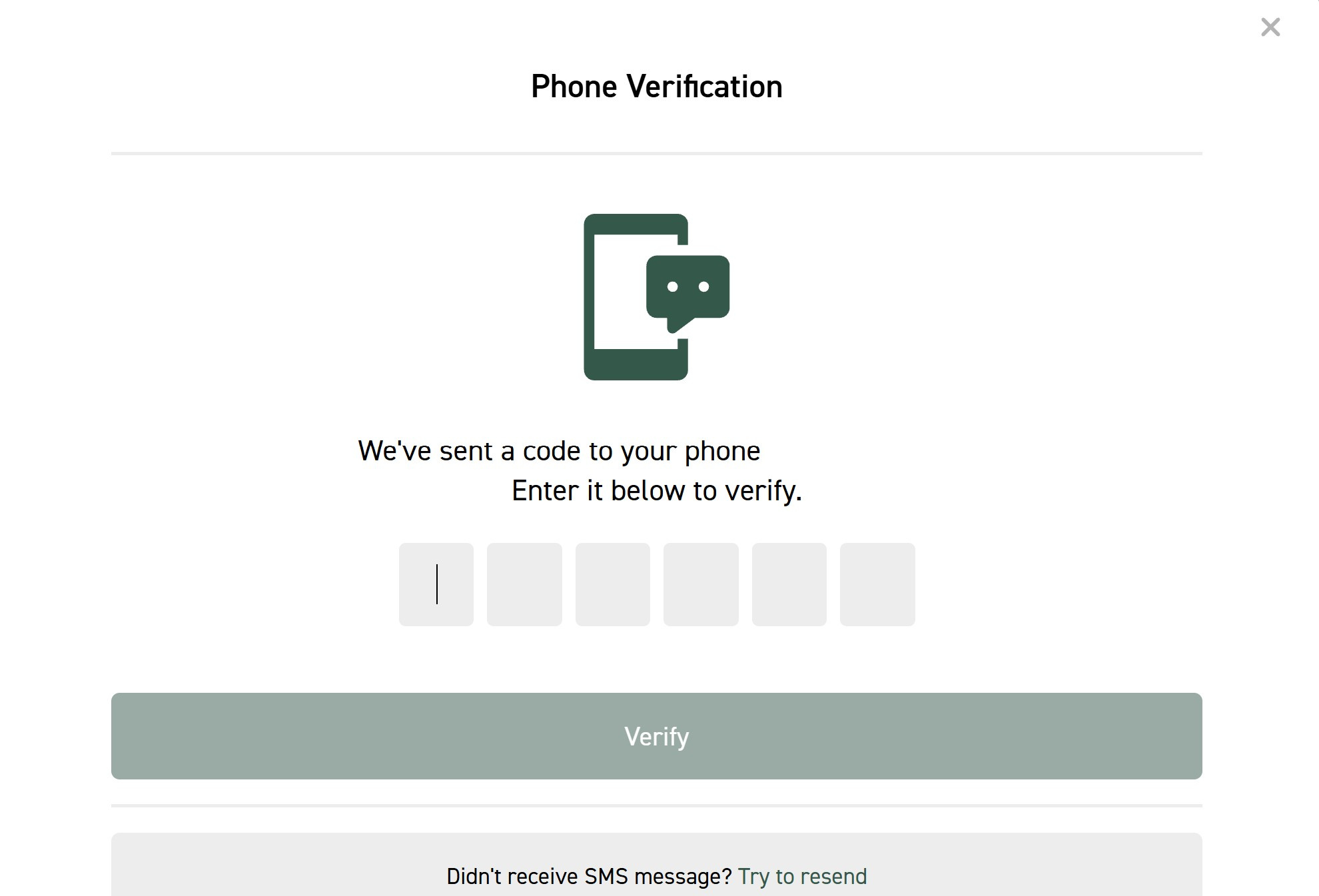 Carousel Casino phone verification screen asking for the 6-digit SMS code